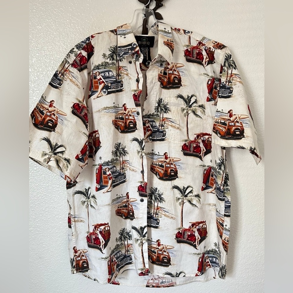 RedHead Vntge Classic Cars  "Bathing Beauties" Retro Men’s Button Front Shirt~XL